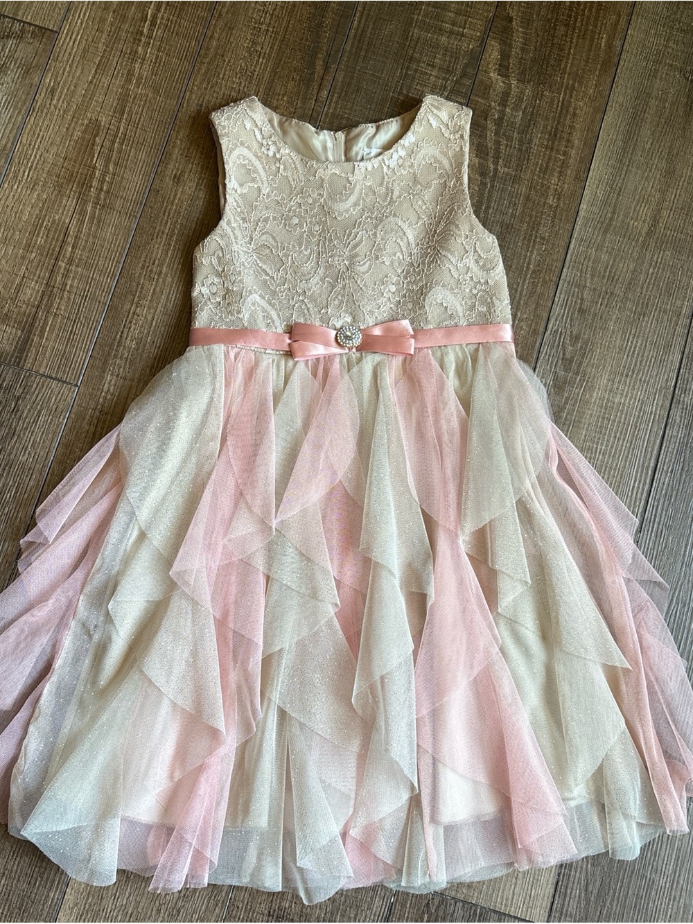 Rare Editions Pink and Ivory Lace Tulle Party Dress